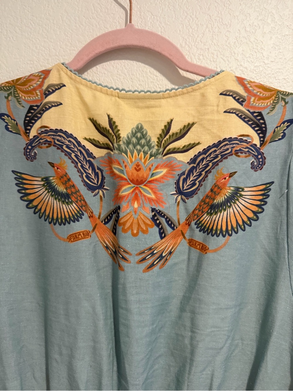 NWT Farm Rio Floral Bird Print Maxi Dress Blue Yellow Size S - Picture 3 of 7